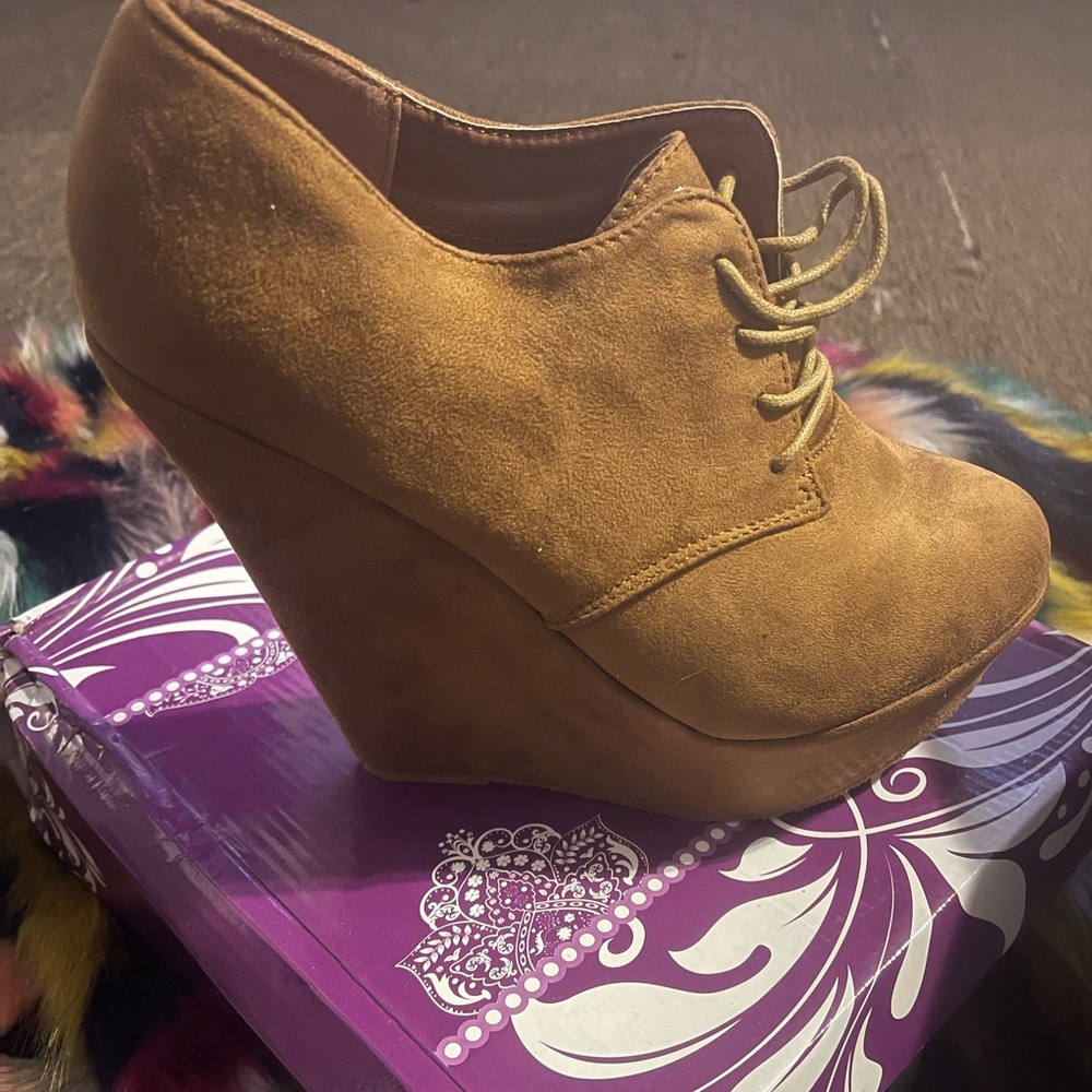 Tan platform lace up bootie